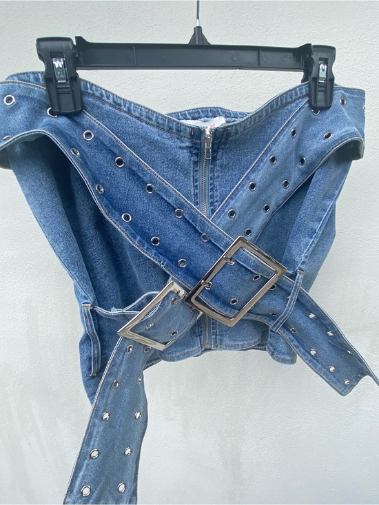 Dresses & Skirts - Oversized Crossed Buckle Denim Mini Skirt Size Large